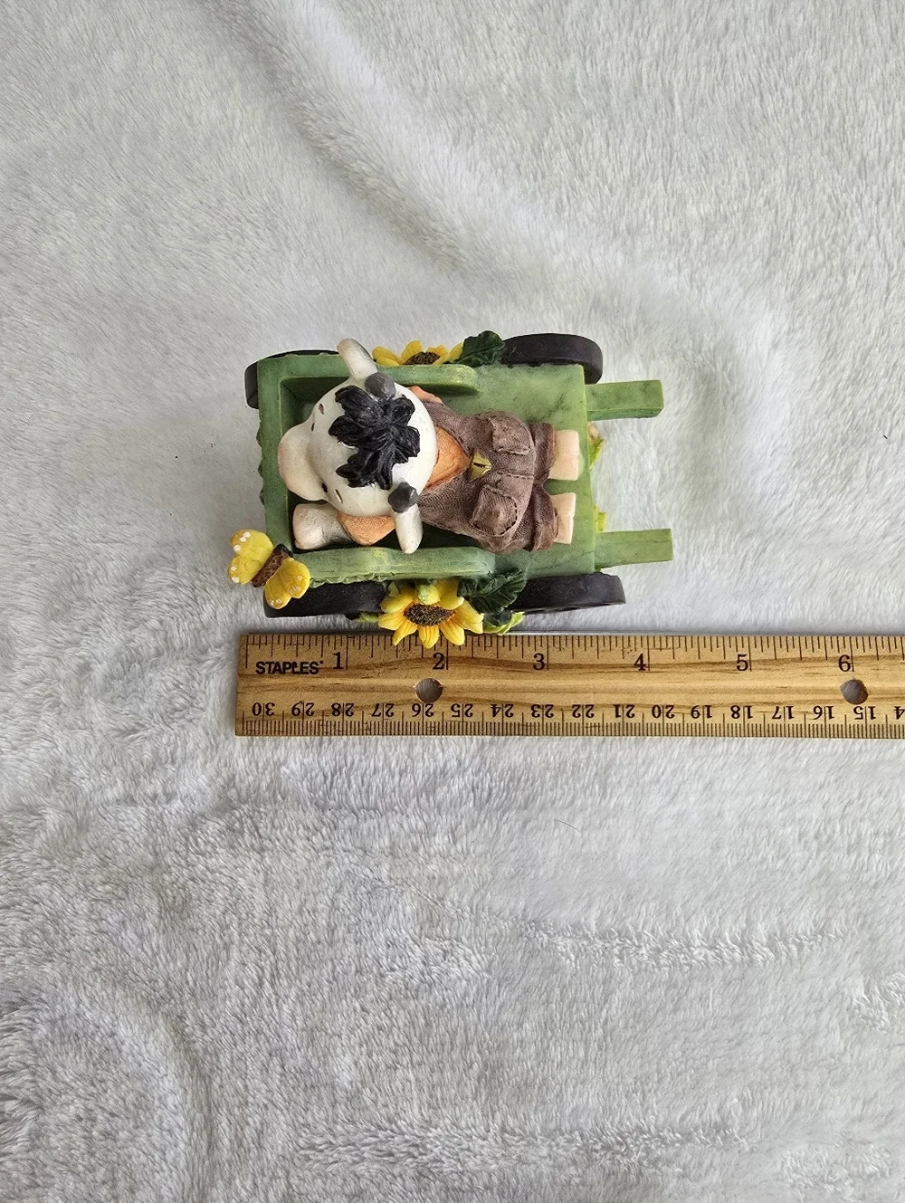 Charming Cow Figurine on Green Wagon Y2K